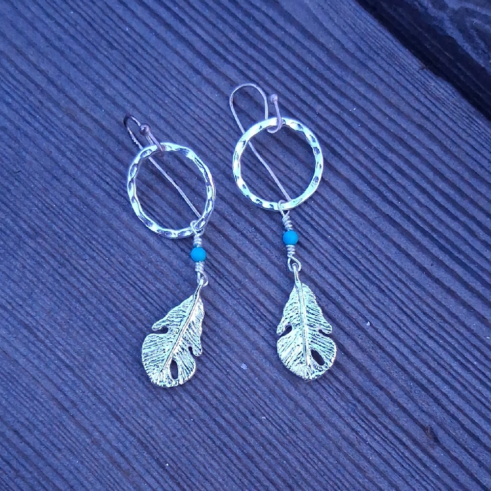 Elegant Silver and Turquoise Feather Earrings